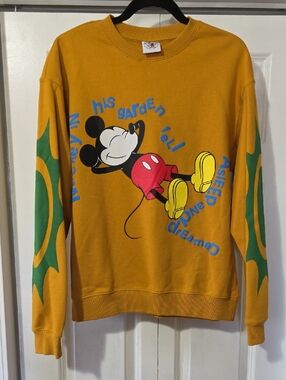 Disney Mustard Mickey Mouse Crewneck with Green Sleeve Accents